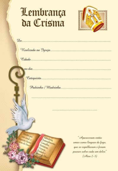 2318 - Lembrança de Crisma com Texto LB 038. Caixa com 100 Unidades.